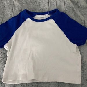 Cropped Blue and White shirt